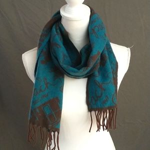 Coach scarf teal / blue and chocolate brown coach scarf fringe 1941